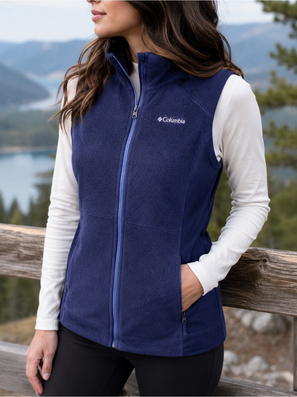 Columbia Omni-Shield Fleece Softshell Vest Women’s L Blue Full Zip Outdoor